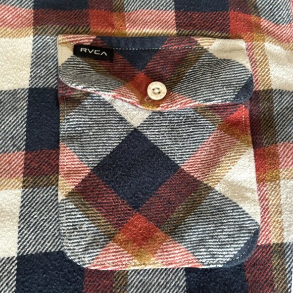 RVCA Telltale Shirt Red Ochre Plaid Long Sleeve Flannel Shirt L Regular Fit - Picture 5 of 8